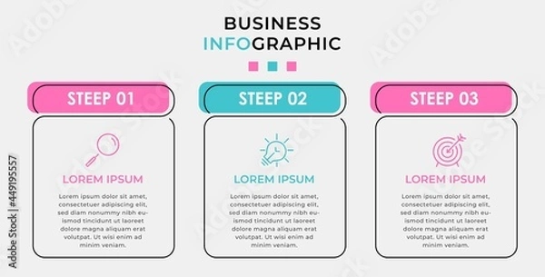 Fototapeta Vector Infographic design business template with icons and 3 options or steps. Can be used for process diagram, presentations, workflow layout, banner, flow chart, info graph