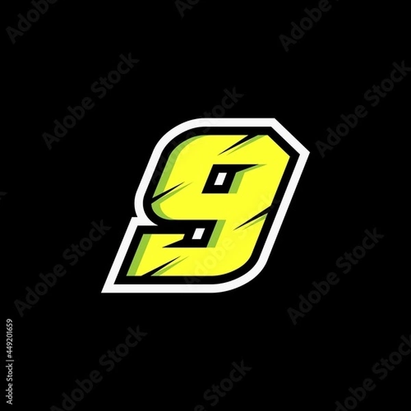 Obraz Racing number 9 logo on black background