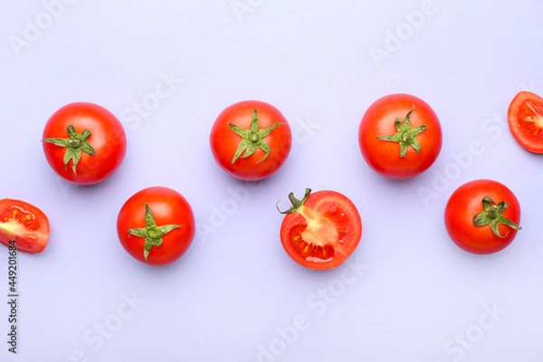 Obraz Fresh ripe tomatoes on color background