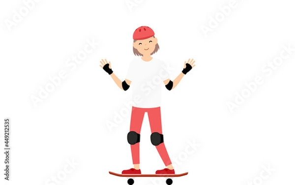 Fototapeta スケートボードに乗って手を振る女の子