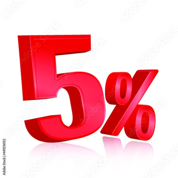 Obraz 5 percent discount icon on white background. 3D vector.