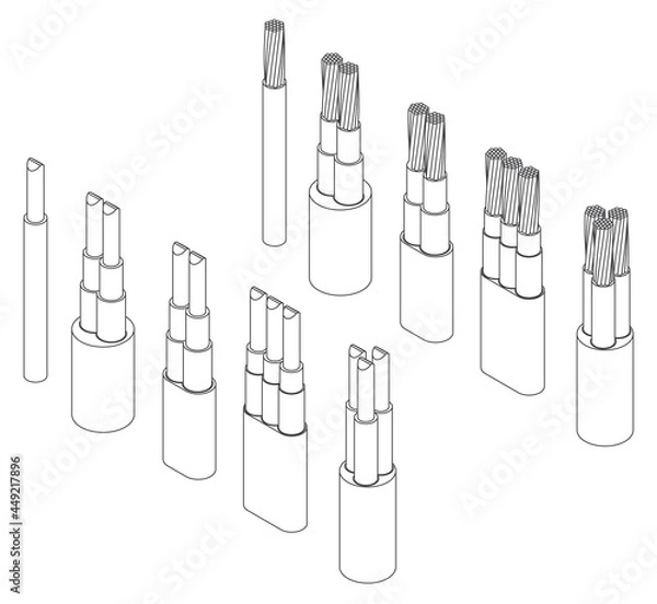Fototapeta Vector isometric set of armored electric cable wires