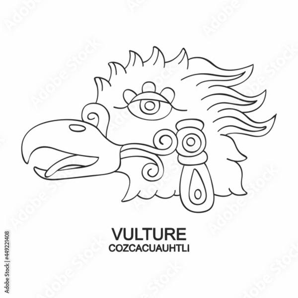 Fototapeta Vector icon with Glyph from Aztec calendar Tonalpohualli. Calendar day symbol Cozcacuauhtli