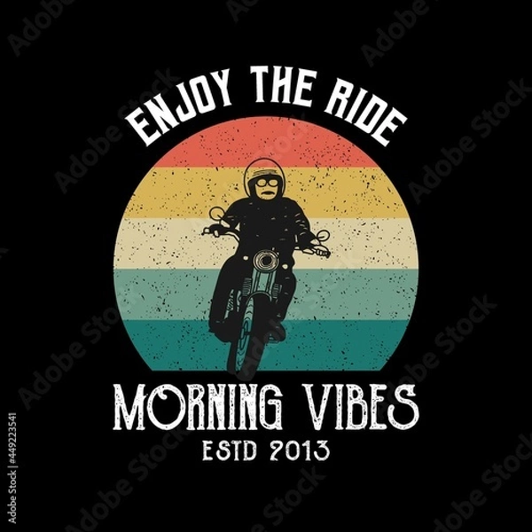 Obraz Enjoy the ride, Morning vibes, Motorcycle Beach typography for t-shirt print with palm,beach and motorcycle.Vintage poster.