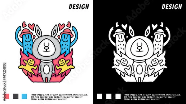 Fototapeta Bunny and monsters doodle illustration. For t-shirt prints and other uses.