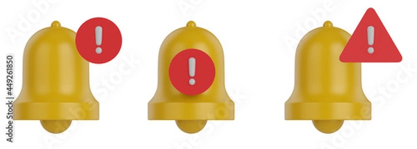 Fototapeta 3d render. Isolated bells with exclamation mark 