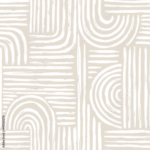 Fototapeta Contemporary seamless pattern with abstract line in nude colors.