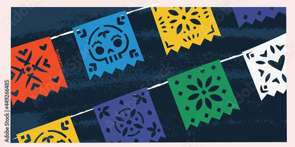 Obraz Vector image with Mexican paper garland traditional decoration for Day of the dead holiday