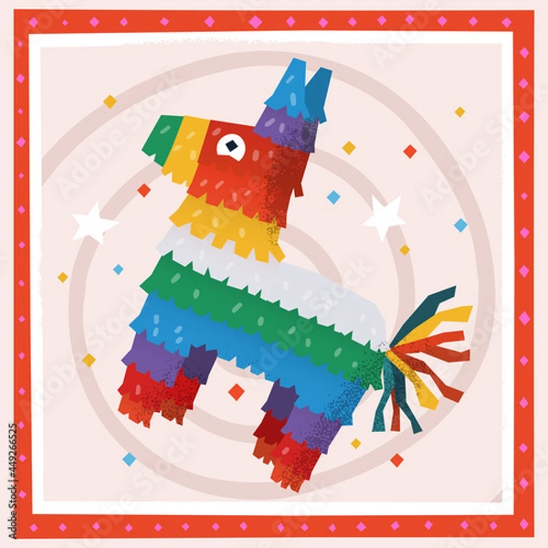 Obraz Vector image of birthday piñata in shape of colourful horse. Holiday illustration