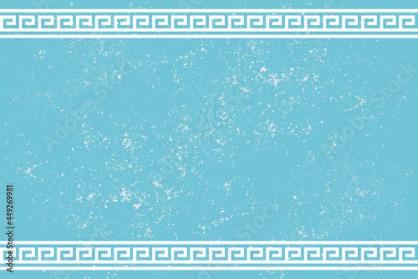 Obraz Beautiful blue frame with Greek style ornament and gunge background. Copy space for design or text. Vector illustration