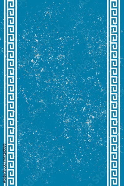Obraz Greek style frame with ornament and gunge background. Blue frame for restaurant menu or pictures. Copy space for design or text. Vector illustration