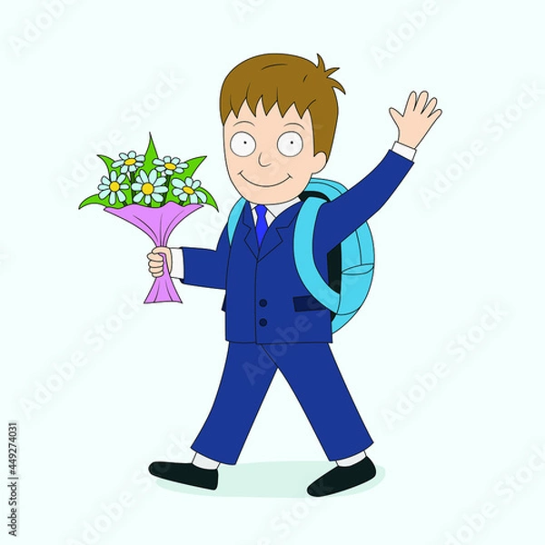 Fototapeta A joyful schoolboy goes to school after vacation. Vector picture