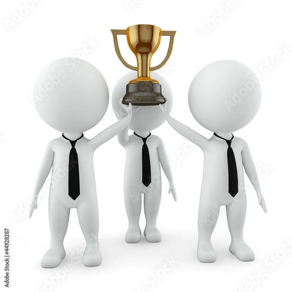 Obraz 3d small people winning team with golden trophy