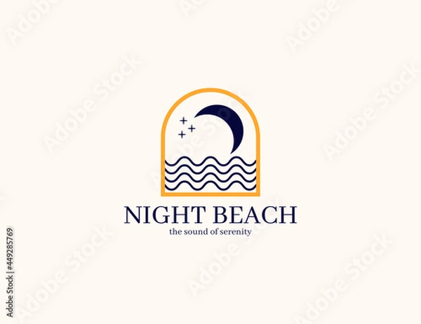 Fototapeta Elegant night beach with moon and wave logo