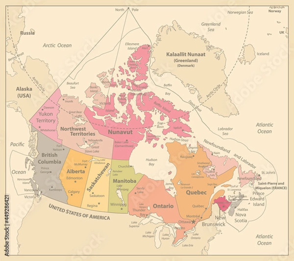 Obraz Canada Map Vintage Map