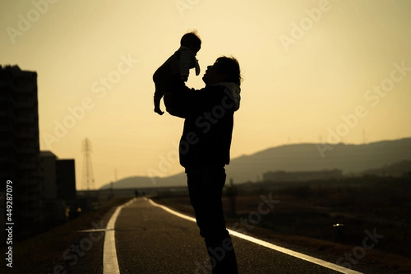 Obraz 親子の夕日シルエット