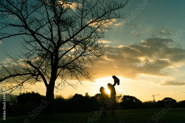 Obraz 親子の夕日シルエット