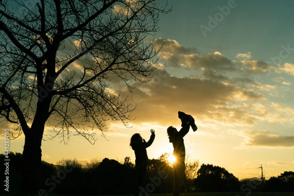 Obraz 親子の夕日シルエット