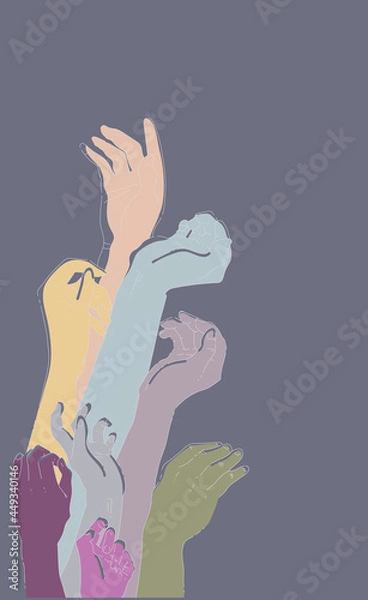 Fototapeta Hands of people reaching for the light. The concept of people who need help. Illness, phobia, impairment, psychiatric or psychological problem.