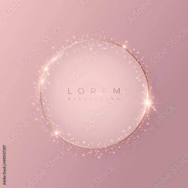 Obraz Pale pink round 3d background shape with gold frame and shiny glitter.
