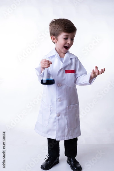 Obraz A chemical scientist child isolated on a white background.