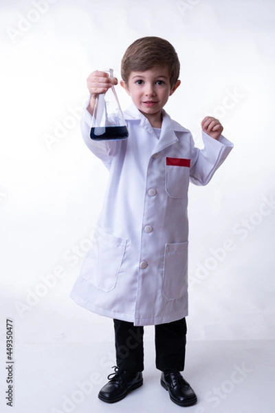 Obraz A chemical scientist child isolated on a white background.