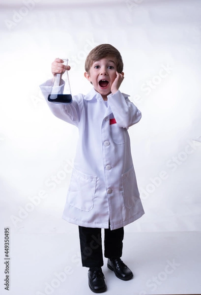 Obraz A chemical scientist child isolated on a white background.