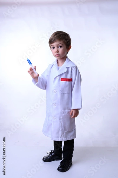 Obraz A chemical scientist child isolated on a white background.