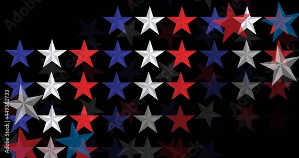 Fototapeta Image of red and blue stars on black background