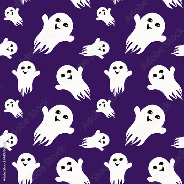 Fototapeta vector pattern on the theme of Halloween. A smiling ghost on a dark purple background
