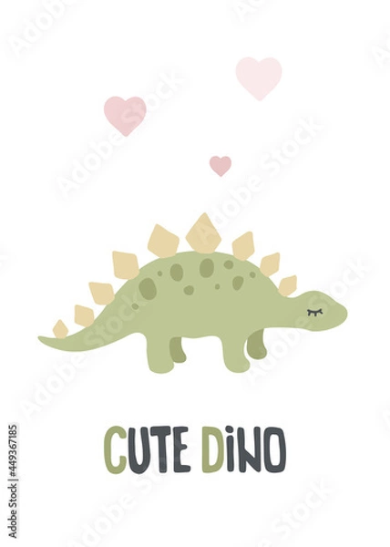 Fototapeta Cute stegosaurus dino print for poster, fabric, textile, sirt, card, nursery, apparel.