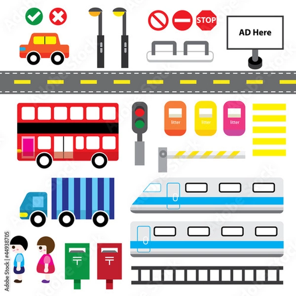 Fototapeta Transport Cartoon Elements