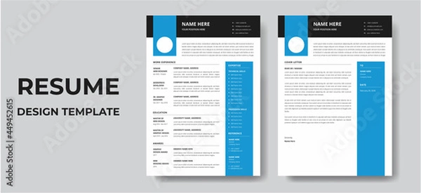 Obraz Clean Modern Resume and Cover Letter Layout Vector Template for Business Job Applications, Minimalist resume cv template, Resume design template, cv design, multipurpose resume design