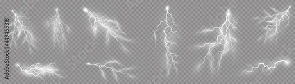 Fototapeta Set of zippers, thunderstorm and effect lightning.