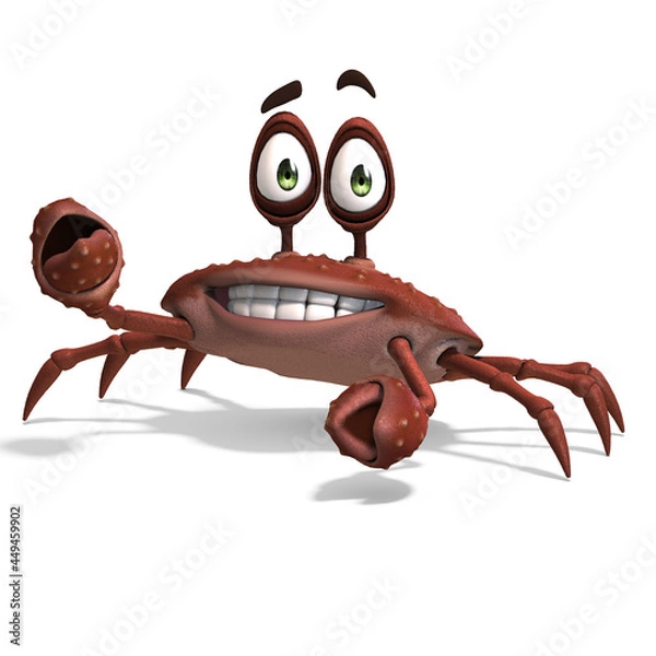Fototapeta 3D-illustration of a cute and funny cartoon crab. isolated rendering object