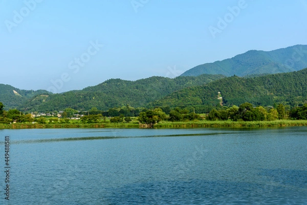 Obraz 広沢池から望む京都の山並