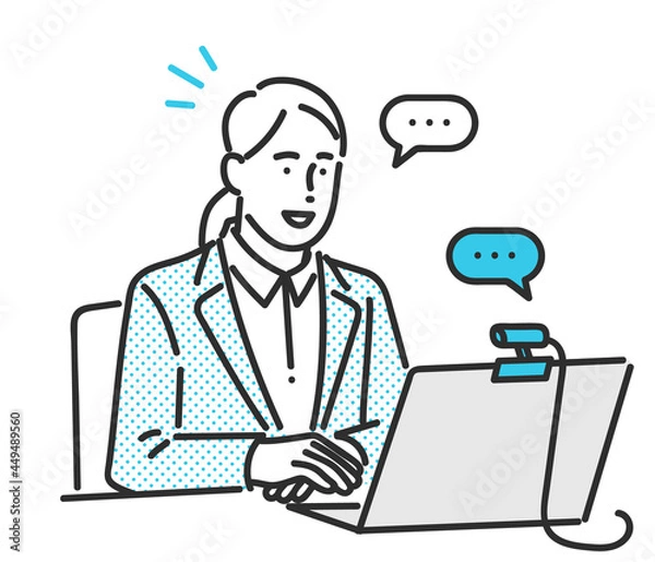 Fototapeta オンライン面接に挑む新卒女性のイメージイラスト素材