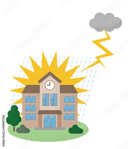 Fototapeta 落雷の被害に遭う学校のベクターイラスト