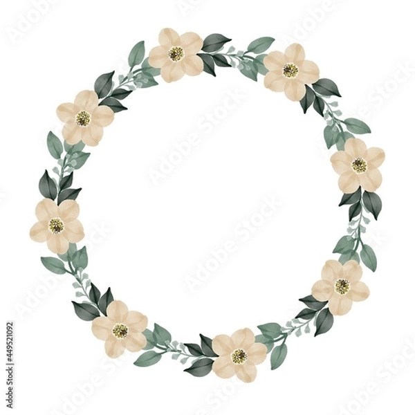 Obraz circle frame with cute white flower border for greeting and wedding card
