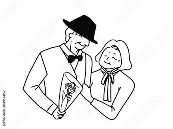 Obraz 花束を妻に贈る夫　仲良しの老夫婦
