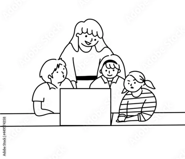 Fototapeta 小学生がプログラミング学習中