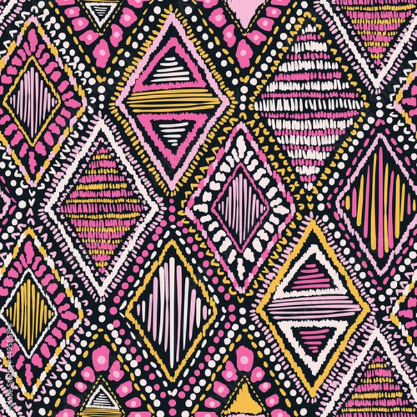 Fototapeta Embroidery vector seamless repeat pattern design. Great for textiles, homeware, statonary