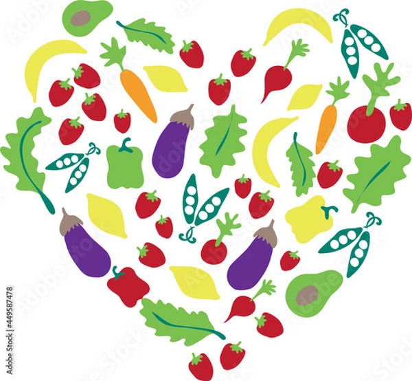 Obraz Farmer market fruit and vegetable heart food illustration 