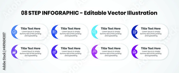 Fototapeta 8 Steps Infographics Design Template - Graph, Pie chart, workflow layout, cycling diagram, brochure, report, presentation, web design. Editable Vector illustration