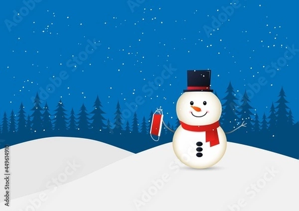 Fototapeta Concept back to normal after covid19 pandemic. Happy snowman celebrating Christmas without wearing face mask.