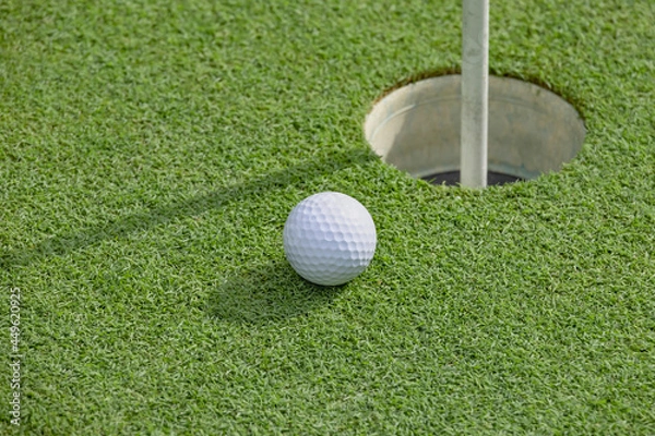 Fototapeta 綺麗に手入れされたゴルフ場のグリーンと真っ白なゴルフボール