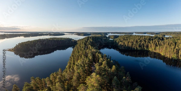 Fototapeta Taiga forest and lakes in the Saimaa Region in Finland