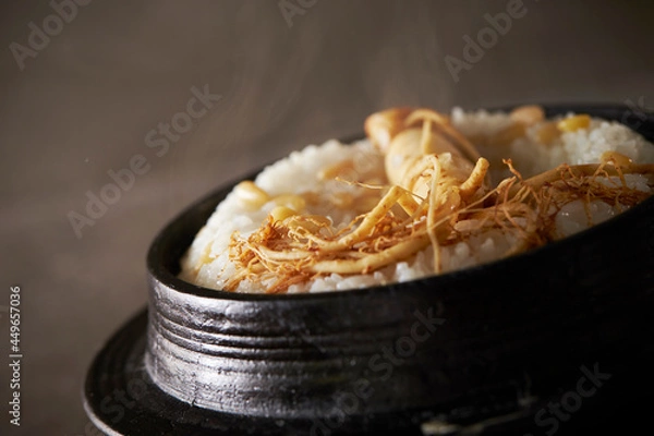 Obraz Ripe ginseng on cast iron pot rice