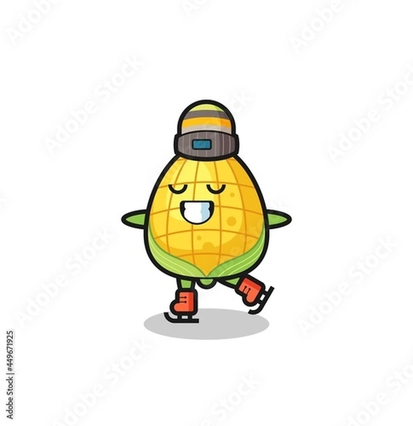 Fototapeta corn cartoon as an ice skating player doing perform