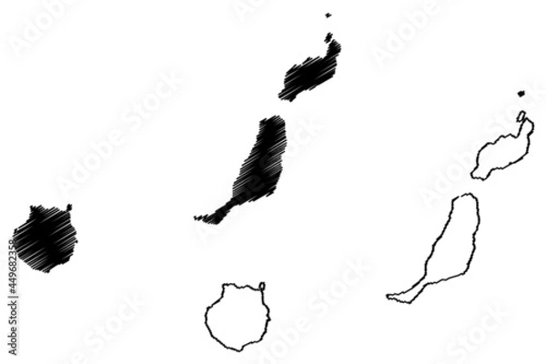 Fototapeta Province of Las Palmas (Kingdom of Spain, Canary Islands) map vector illustration, scribble sketch Gran Canaria, Fuerteventura, and Lanzarote map